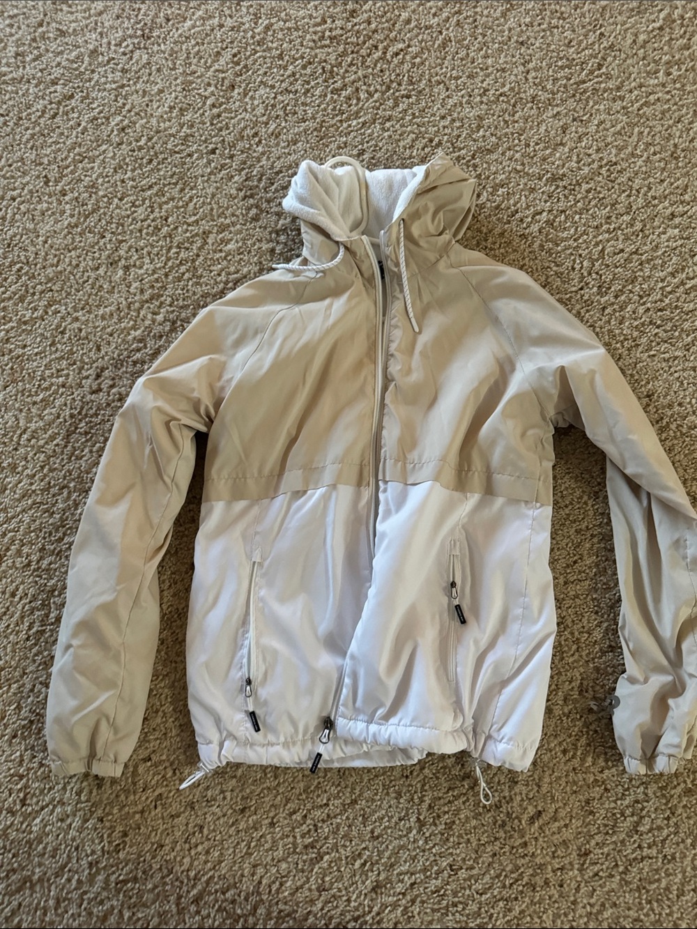 Two-Tone Beige & White Hooded Jacket